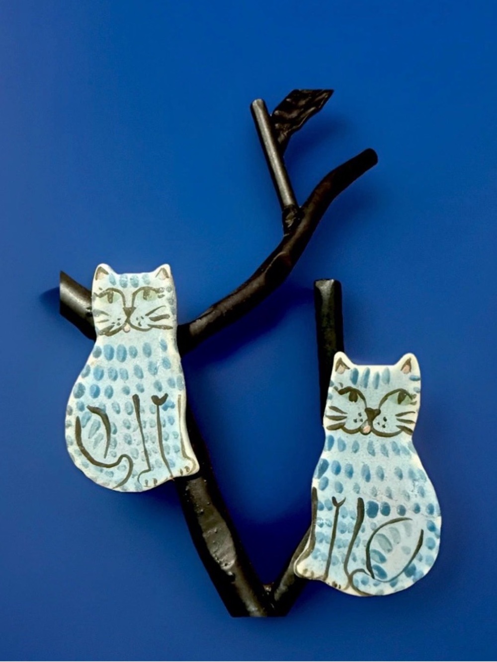 Blue Hand-Painted Cat Ceramic Magnet - Cute Cat Accent